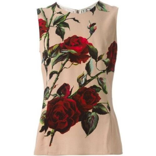 Dolce & Gabbana Red Roses Floral Tank Top Blouse Size I 48 UK 16 US 12 ladies