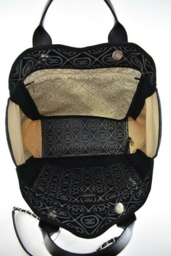 CHANEL Coated Canvas Camellia Printed Deauville CC Logo Chain Shopping Tote Bag ladies
