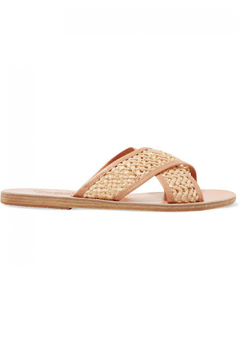 Ancient Greek Sandals Thais Woven Raffia And Leather Slides Slippers Size 40 ladies
