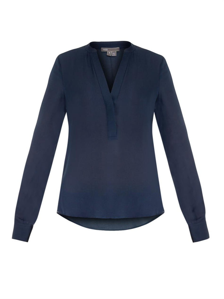Vince Long Sleeve V-Neck Navy Blue Blouse Size S/P Small ladies