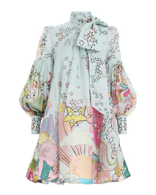 zimmermann pavilion tie-neck mini dress ZIMMERMANN MOST Wanted Collage Concert Tie Neck Mini Dress Size 0 XS l –  Afashionistastore