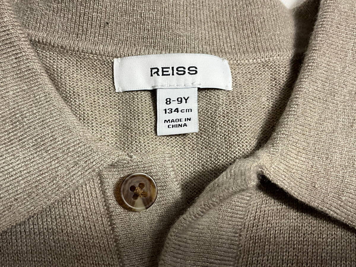 Reiss Kids Knitted Polo Jumper – Beige/Taupe – Age 8–9 Years children