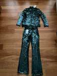 Zara Green Sequin Trouser Pants Suit Set Size XS-S ladies