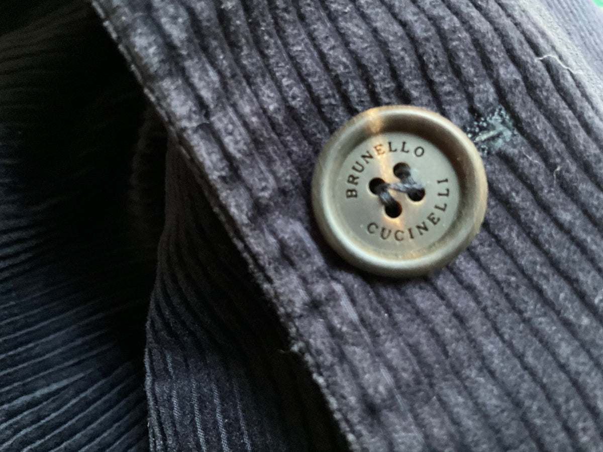 BRUNELLO CUCINELLI NAVY BROWN CORDUROY BLAZER JACKET SIZE 48 MEN