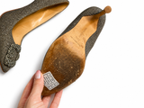 Manolo Blahnik HANGISI GLITTER PUMPS HEELS SIZE 36.5 LADIES
