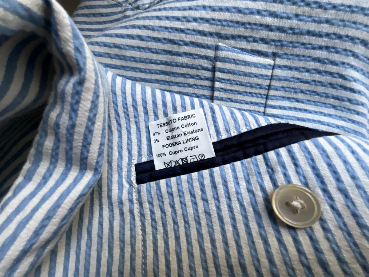 Sid Mashburn -Slim-Fit Striped Cotton-Seersucker Blazer - Blue & White Jacket size 50R men
