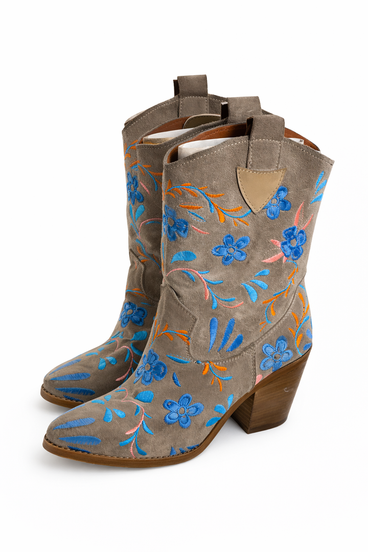 Custom made Western Suede Floral Embroidered Boots Size 38 ladies