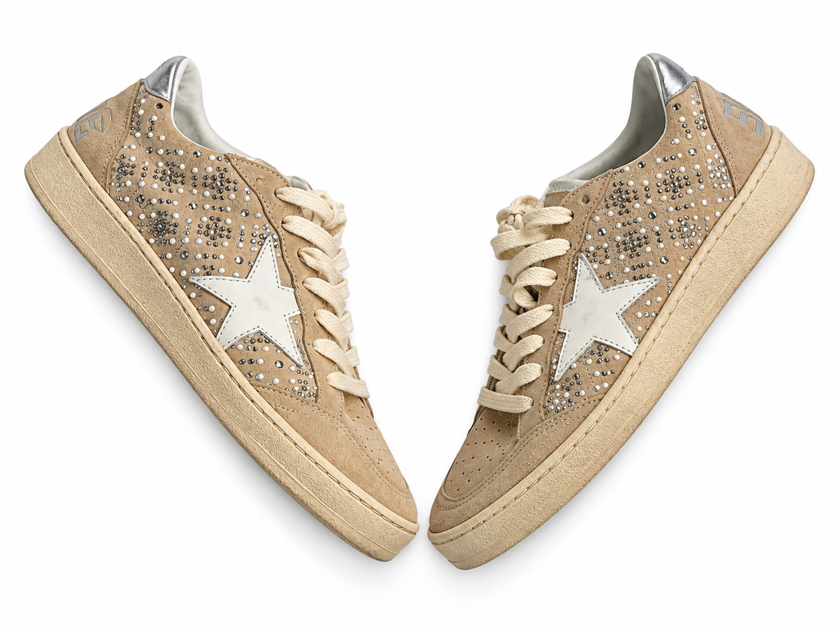 Golden Goose Ball Star Suede Swarovski Crystal & Pearl Trainers – Size 39 ladies