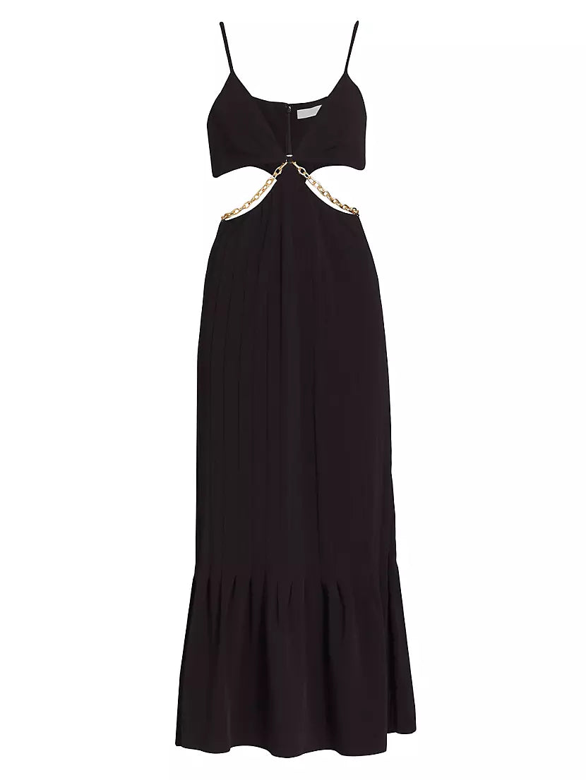 Jonathan SIMKHAI Ayla Chain-embellished Cutout Recycled Crepe Midi Dress Black 8 ladies