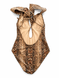 Snakeskin Print Ruffle One-Piece Swimsuit ladies