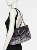 SAINT LAURENT YSL Loulou Puffer Crushed-Velvet Shoulder Bag Handbag ladies