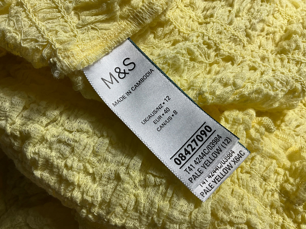 M&S Pale Yellow Textured Shirred Camisole Top – Size UK 12 ladies