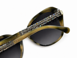 CHANEL Green Plastic Faceted Frame Crystal Arms Sunglasses - 5375 ladies