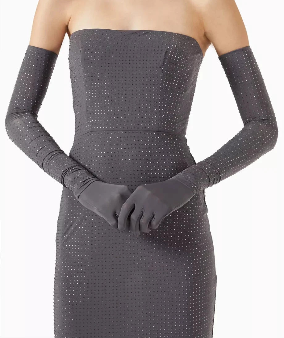 Alex Perry Strapless Midi Dress in Crystal Jersey with gloves Size UK 10 ladies