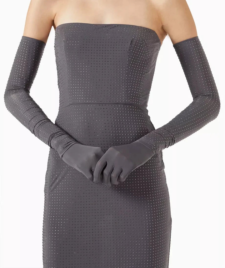 Alex Perry Strapless Midi Dress in Crystal Jersey with gloves Size UK 10 ladies