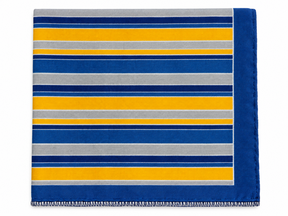 Men’s Striped Pocket Square – Blue, Yellow & Grey men