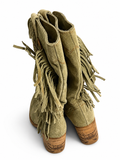 El Vaquero Kate Suede Fringe Khaki Cowboy Western Boots size 39 ladies