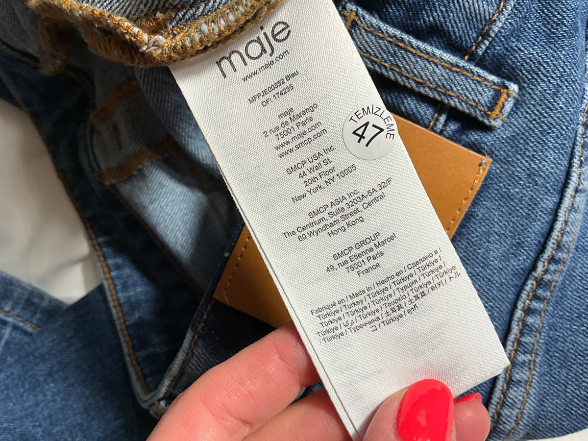 Maje Relaxed Fit Straight-Leg Flared Blue Denim Jeans – Size F 40 L large ladies