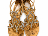 René Caovilla Crystal Embellished Flat Sandals – Gold – EU 36 ladies