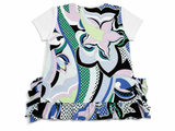 Emilio Pucci Multicolour Printed Ruffle-Hem Cotton T-Shirt – Size S ladies
