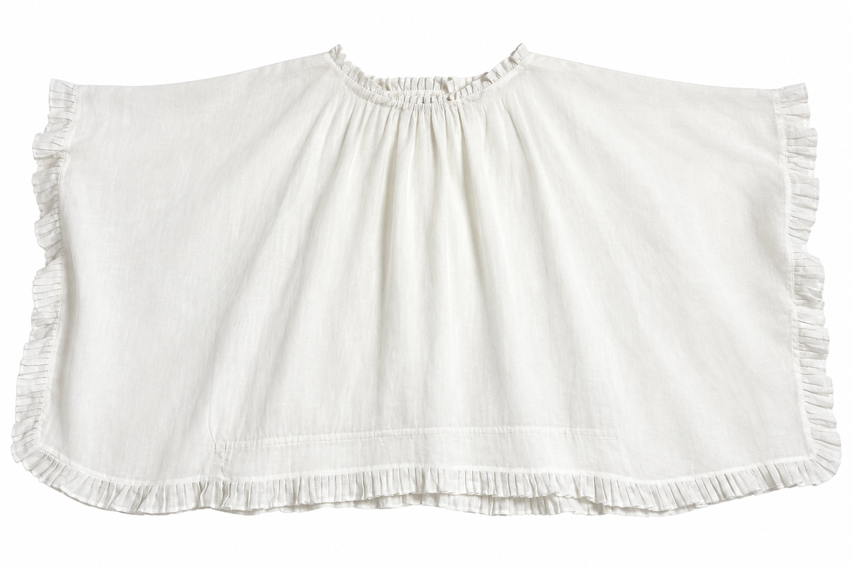 100% Capri White Linen Oversized Ruffle Top ladies