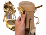 Jimmy Choo Metallic Gold Leather Strappy Stiletto Heel Sandals EU 36 ladies