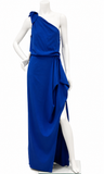 Halston Heritage POne-Shoulder Stretch Crepe Evening Gown inBlue Size UK 8 US 4 ladies