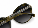 CHANEL Green Plastic Faceted Frame Crystal Arms Sunglasses - 5375 ladies