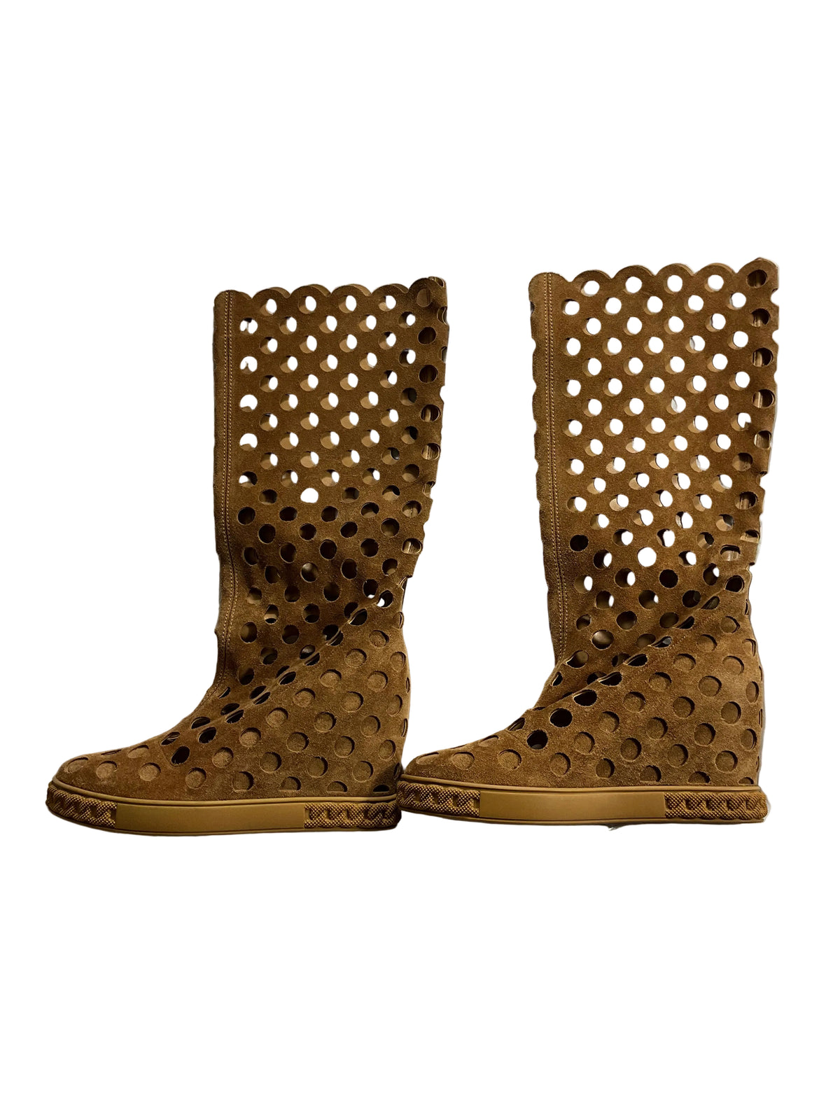 Casadei Macro net fishnet knee length boots with  hidden 8 cm wedge size 39 ladies