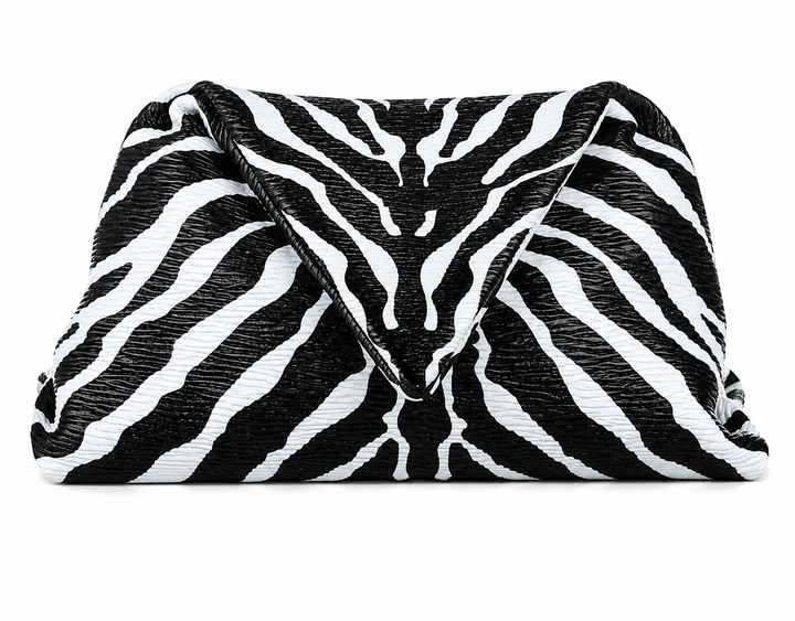 Bottega Veneta Nappa BV Trine Clutch Zebra Black White Lambskin Leather ladies