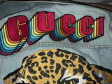 Gucci Embroidered Tiger Cropped Denim Jacket Light Blue Size I 42 UK 10 US 6 ladies