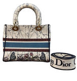 Christian Dior Canvas Embroidered Medium Lady D-Lite Ecru Multicolor Bag Handbag ladies