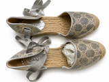 Gucci Silver Glitter Espadrille Wedge Sandals with Tie Closure size 38 ladies