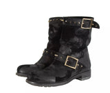 Jimmy Choo Distressed Waxed Leather Studded Biker Moto Boot Size 39.5 ladies