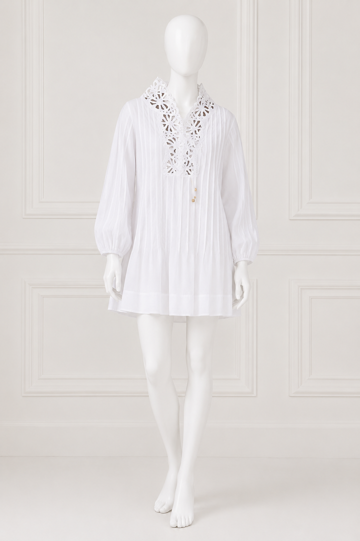 Sandro Moana Lace-Trimmed Pintucked Cotton Poplin Mini Dress ladies