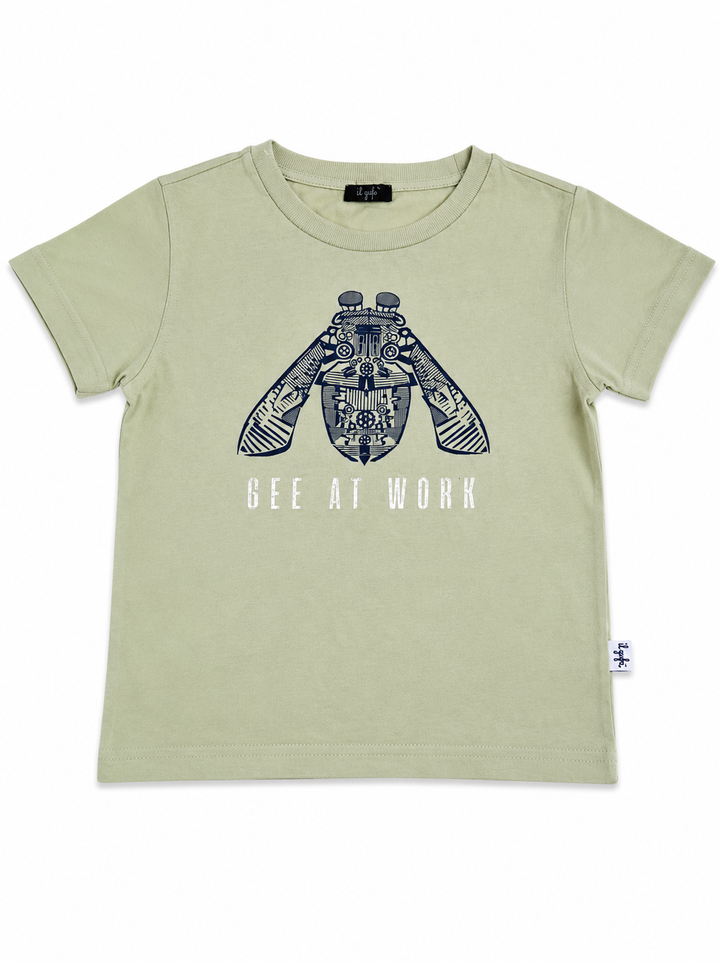 Il Gufo Bee at Work Graphic T-Shirt – Sage Green – Size 4 Years children