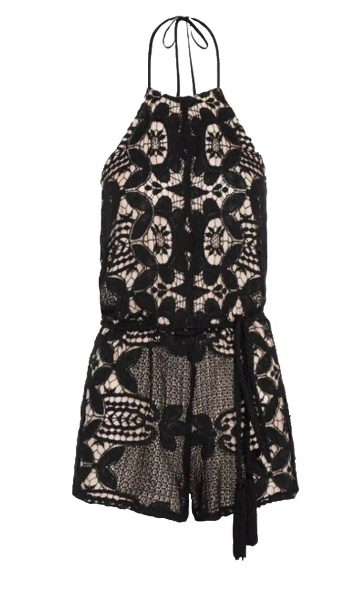 MIGUELINA Harriet crocheted black cotton playsuit romper Size XS ladies
