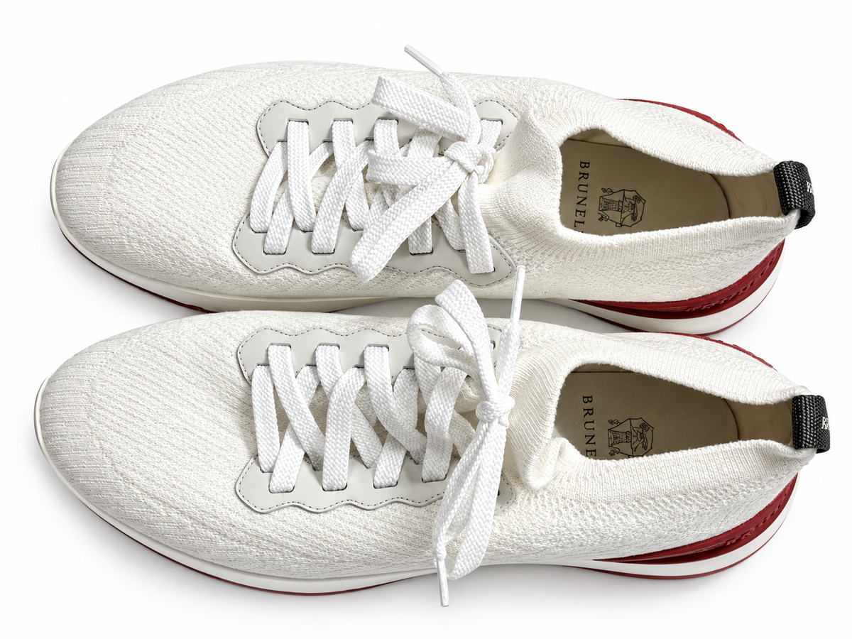 Brunello Cucinelli White Stretch Knit Canvas Sneakers – Size EU 42 men