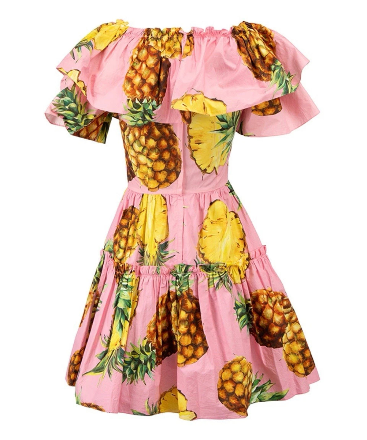 Dolce& Gabbana Pink Pineapple Print Bardot Mini Dress Size I 40 UK 8 S small ladies
