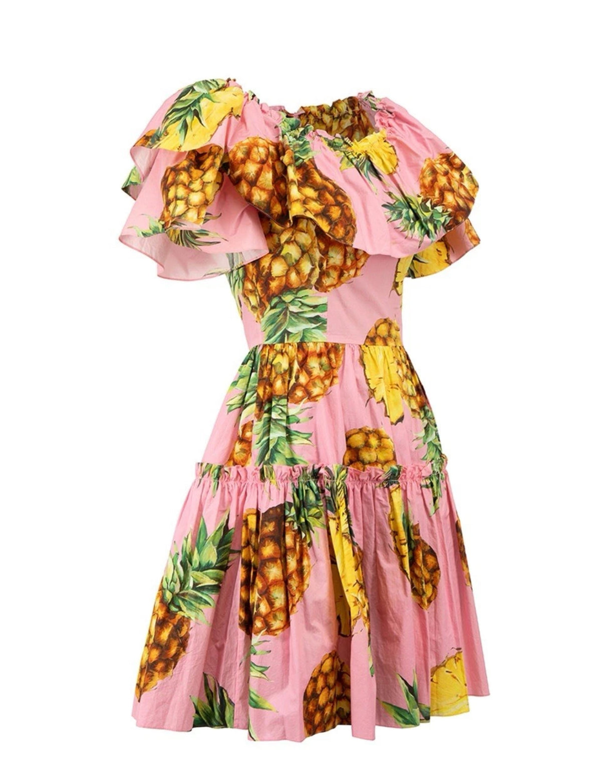 Dolce& Gabbana Pink Pineapple Print Bardot Mini Dress Size I 40 UK 8 S small ladies