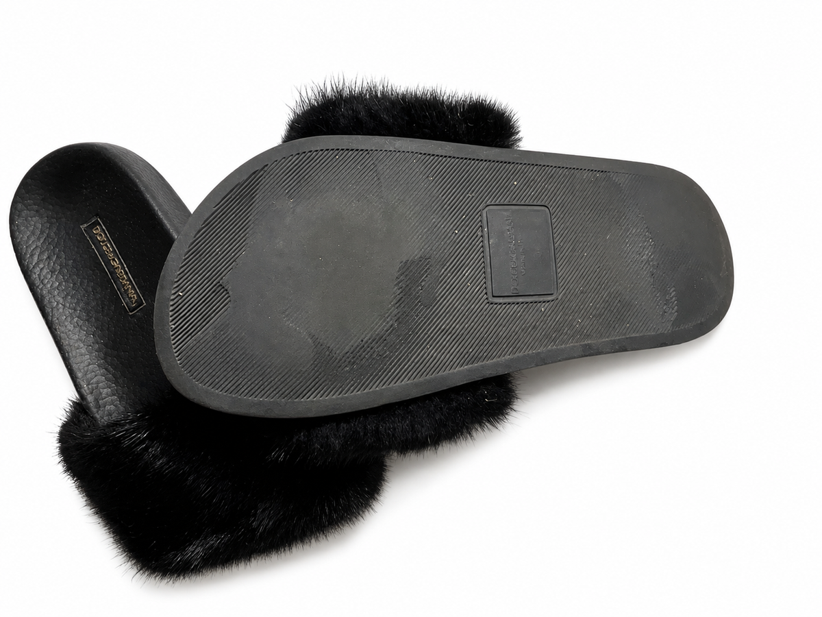 Dolce & Gabbana Black Mink Fur Tuff Pool Slides – Size 36 ladies