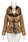 Moncler Brown Camel Fur Trim Down Puffer Jacket Coat Size 0 ladies