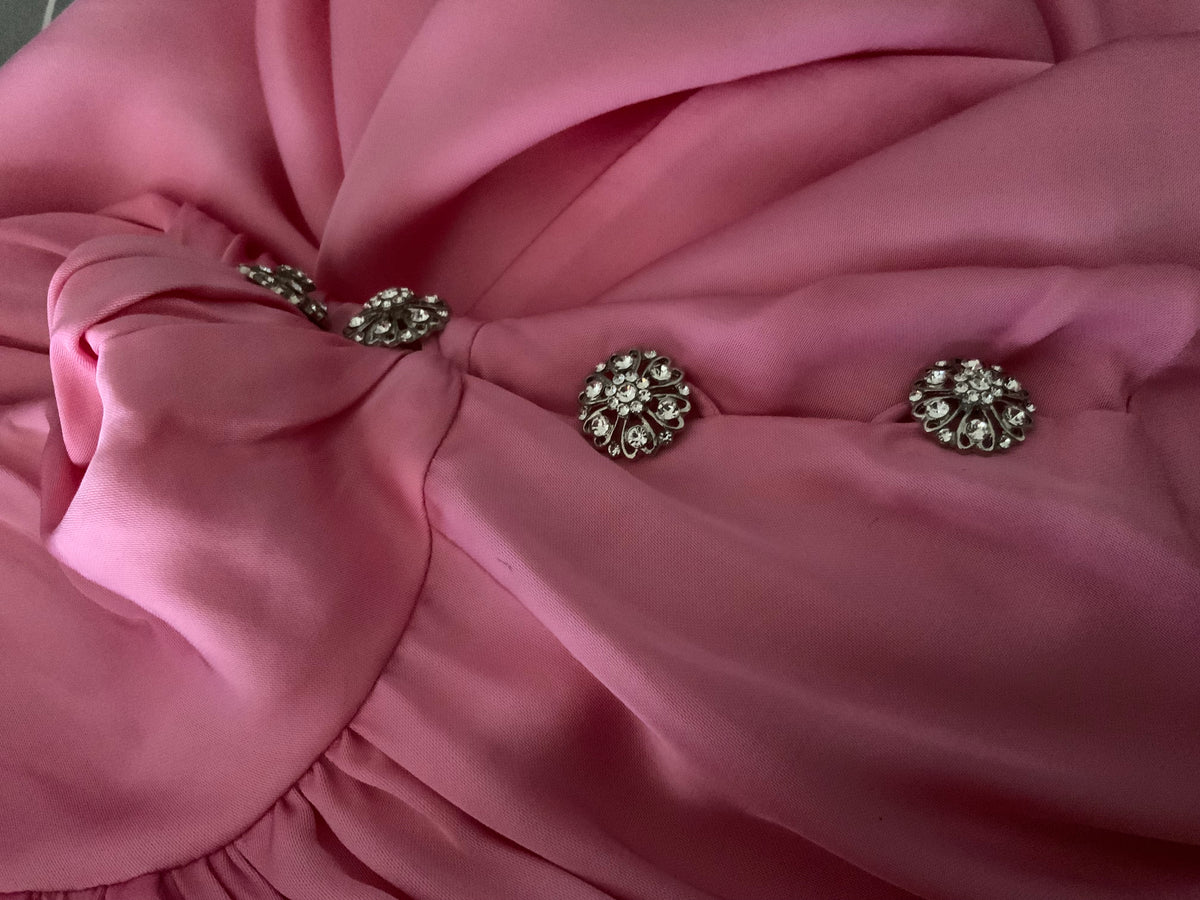 Zara Pink Satin High Neck Midi Dress With Jewel Buttons Size S Small ladies