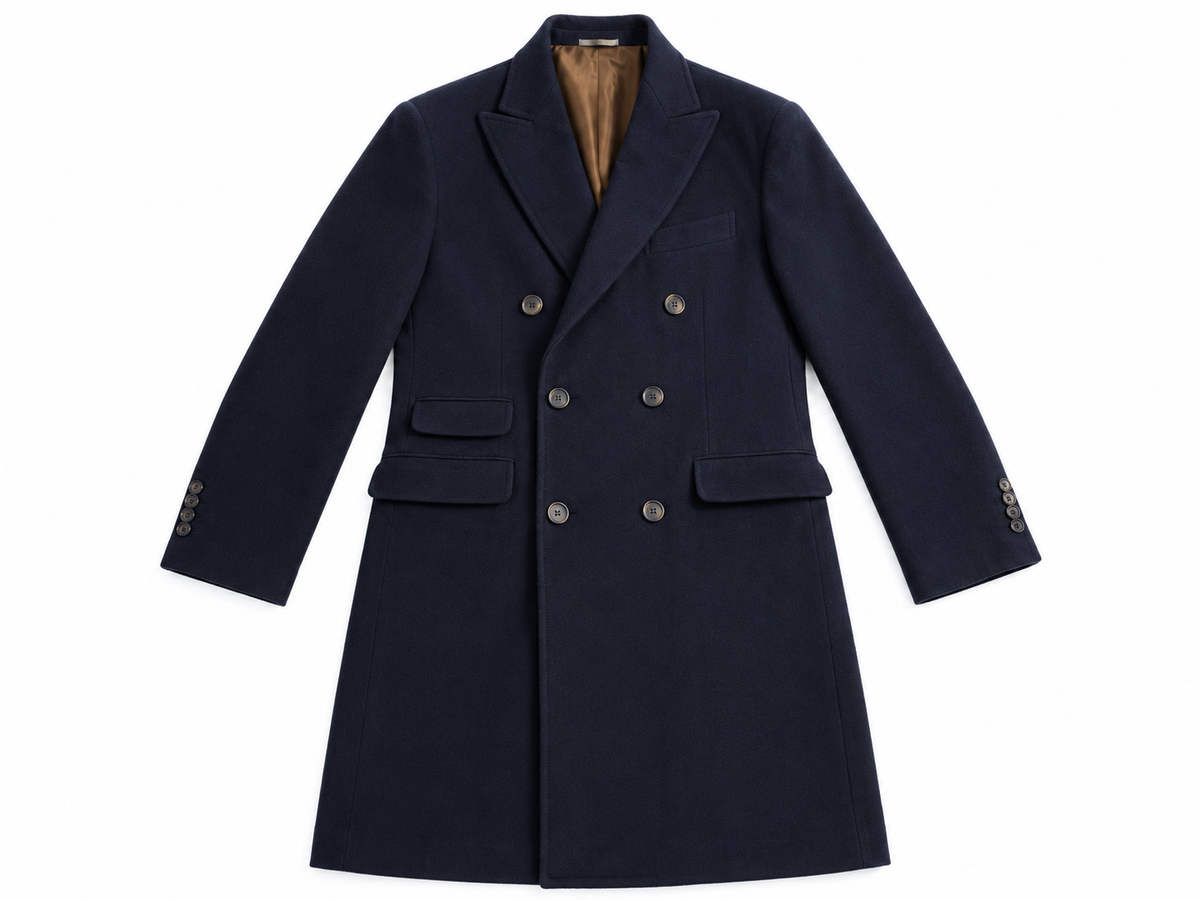 Brunello Cucinelli Men’s Navy Blue 100% Cashmere Double-Breasted Long Coat men