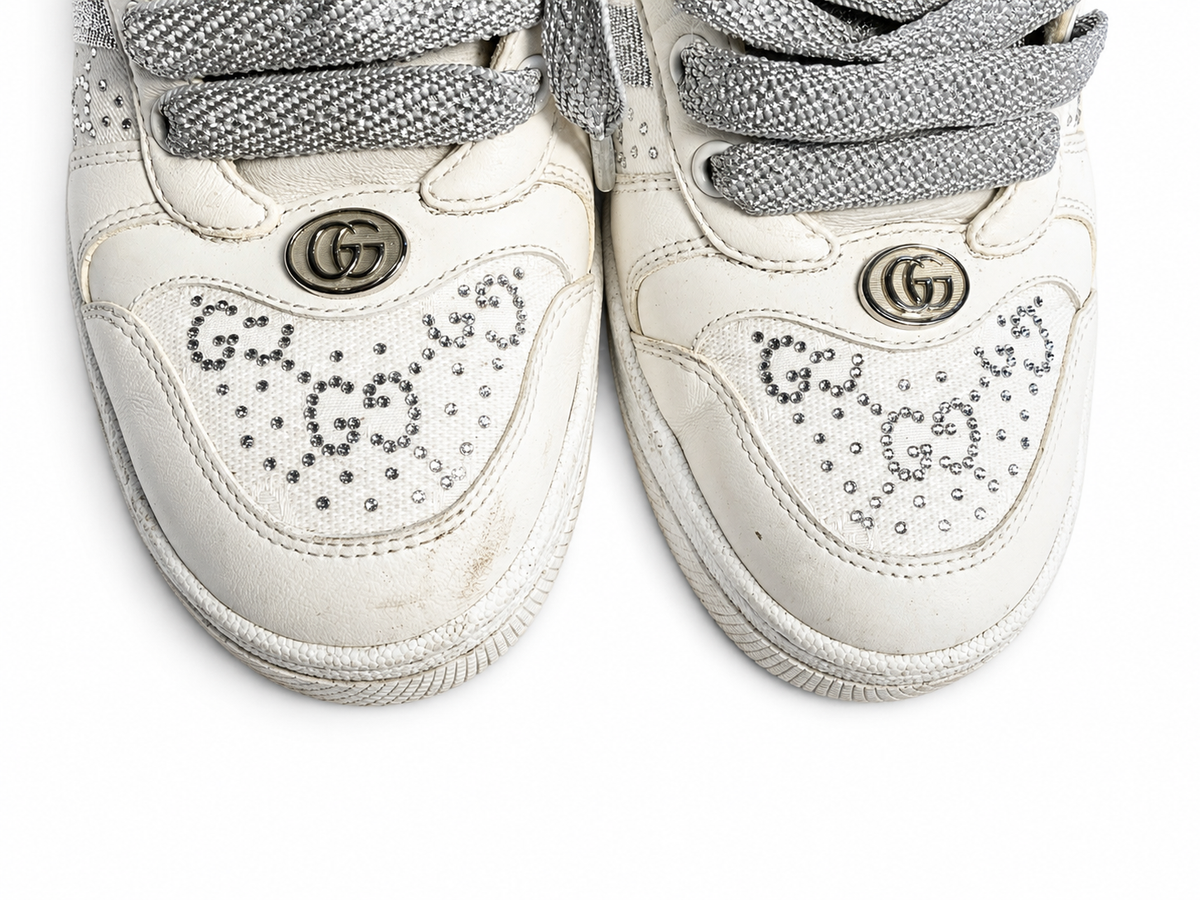 Gucci Calfskin GG Supreme Crystals Web Screener Sneakers 38 1/2 ladies
