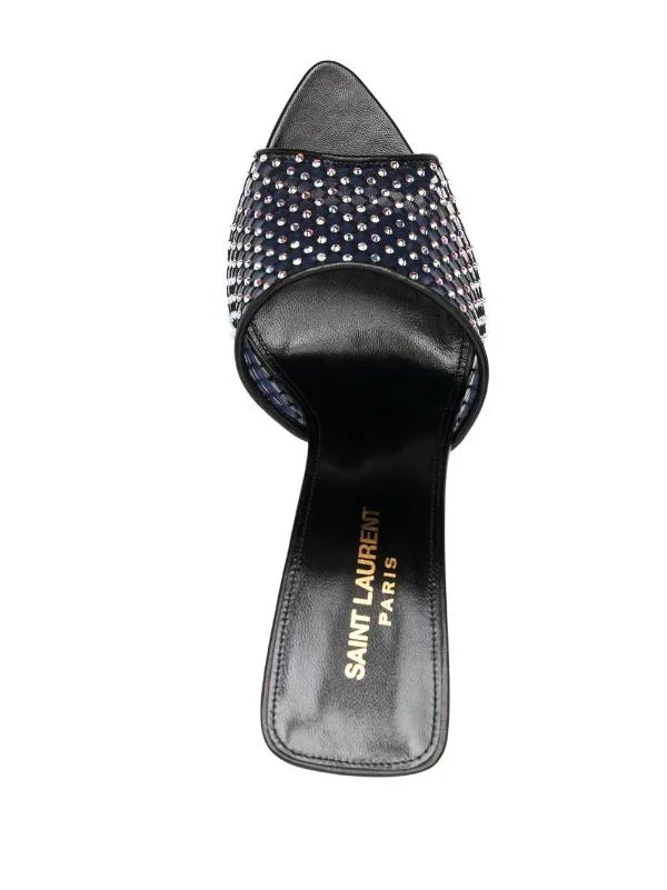 SAINT LAURENT Luz Crystal-Embellished PVC Leather Mules Size 37 UK 4 US 7 ladies