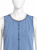FRAME Crochet Tide Organic Cotton-Blend Denim Mini Dress ladies