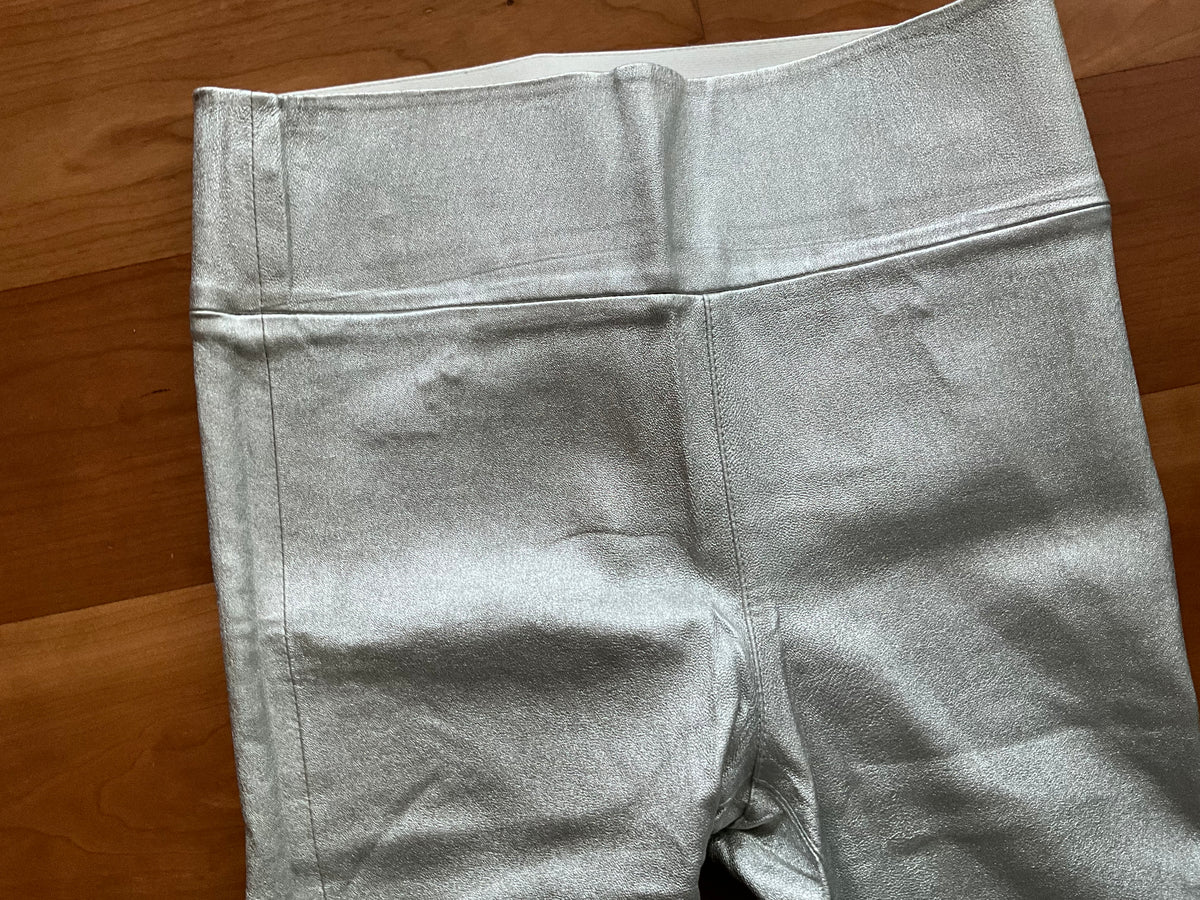 Sprwmn Silver Metallic Leather High-Waisted Leggings Pants Trousers Size S small ladies