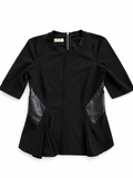 PINKO black peplum faux leather insert blouse top size I 44 UK 12 US 8 ladies