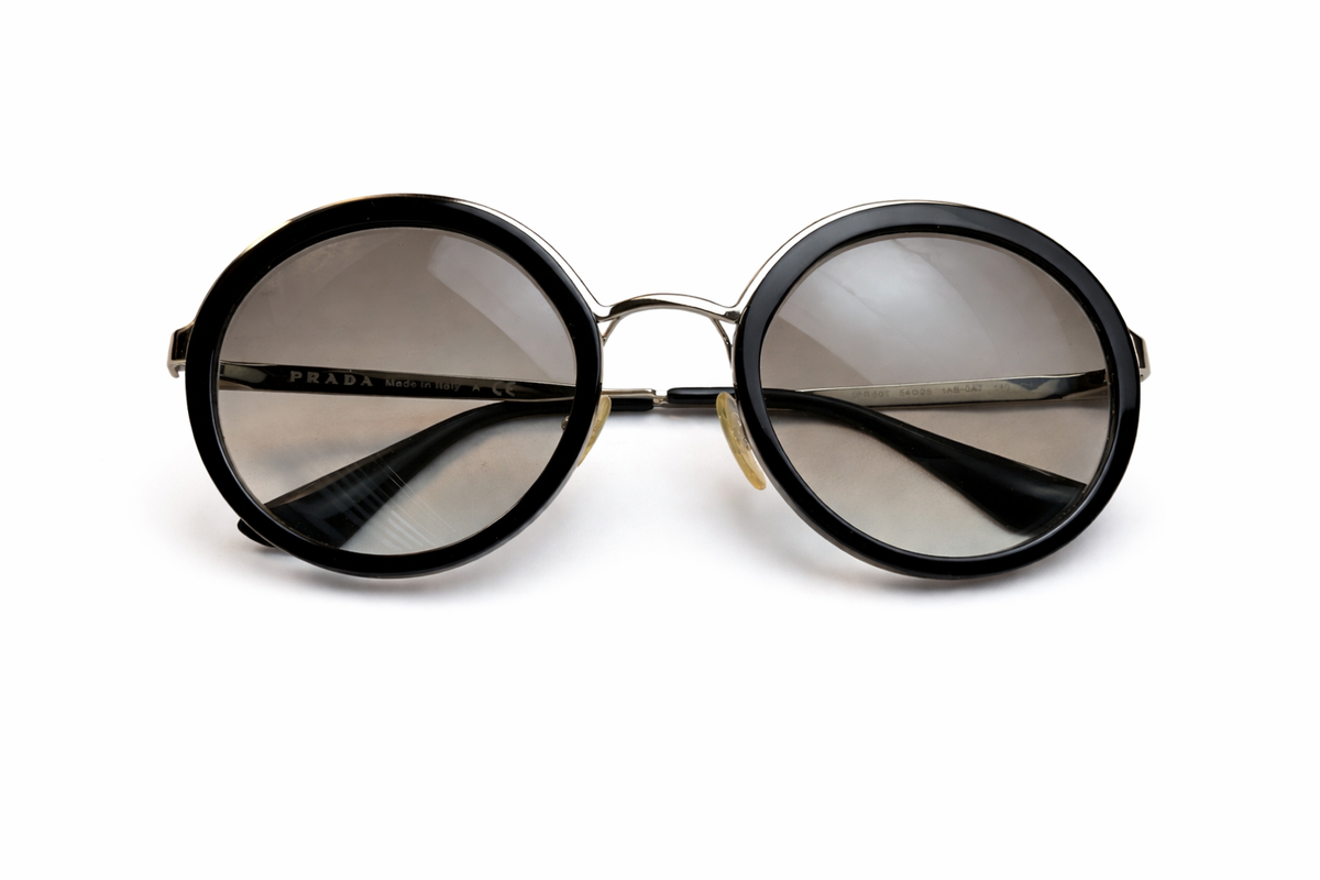 Prada Round Black Gold Oversized SPR50T 1AB-0A7 54-23-140 Sunglasses ladies